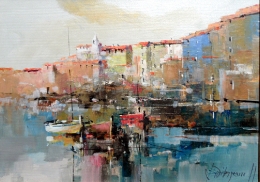 Branko Dimitrijevic, Boats, Oil on canvas, 20x30cm