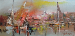 Branko Dimitrijevic, Sailing, Oil on canvas, 20x40cm