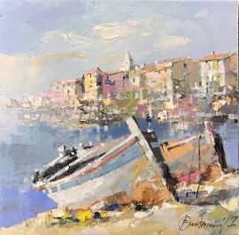 Branko Dimitrijevic, Boats in Rovinj, Oil on canvas, 25x25cm, £290