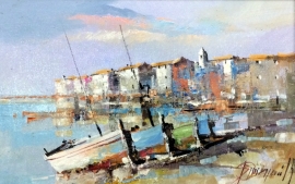 Branko Dimitrijevic, Boats on the Coast, Oil on canvas, 20x30cm, £260