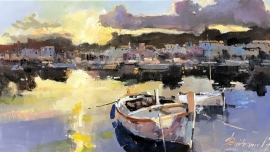 Branko Dimitrijevic, Sunset in Rovinj, Oil on canvas, 20x40cm, £310