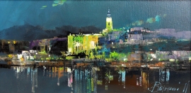 Branko Dimitrijevic, Belgrade at Night, Oil on canvas, 20x40cm