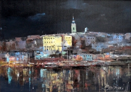 Branko Dimitrijevic, Belgrade at Night, Oil on canvas, 25x35cm
