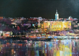 Branko Dimitrijevic, Belgrade by Night, Oil on canvas, 25x35cm, £290