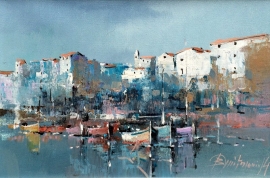 Branko Dimitrijevic, Boats in Rovinj, Oil on Canvas, 20x30cm, £260