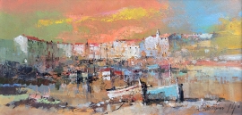 Branko Dimitrijevic, Boats on the Coast, Oil on canvas, 20x40cm