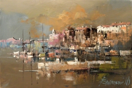Branko Dimitrijevic, City by the Sea, Oil on canvas, 20x30cm