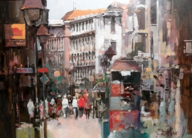 Branko Dimitrijevic, City Life, Oil on canvas, 50x70cm