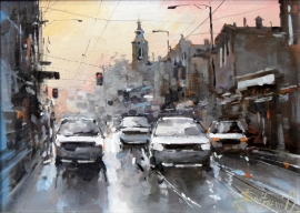 Branko Dimitrijevic, City Rush, Oil on canvas, 25x35cm, £290