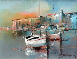 Branko Dimitrijevic, Fishing Boats, Oil on Canvas, 25x20cm