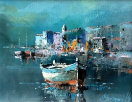 Branko Dimitrijevic, Rovinj at Night, Oil on Canvas, 25x20cm, £260