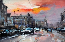 Branko Dimitrijevic, Sunset, Oil on canvas, 20x30cm, £260