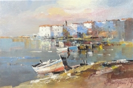 Branko Dimitrijevic, Boat, Oil on Canvas, 20x30cm, £260