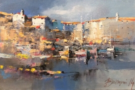 Branko Dimitrijevic, Boats at Night, Oil on Canvas, 20x30cm