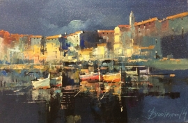 Branko Dimitrijevic, Night on the Coast, Oil on Canvas, 20x30cm