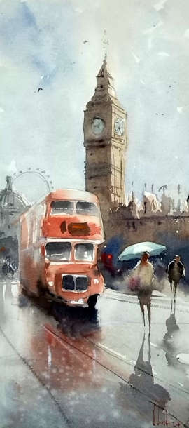 Dalibor Popovic Miksa, Big Ben, Watercolour, 41x19cm