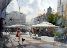 Dalibor Popovic Miksa, City Square, Watercolour, 43x31cm