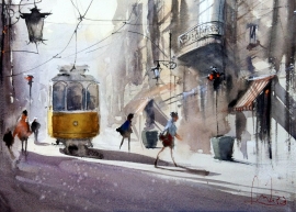 Dalibor Popovic Miksa, Day in Lisbon, Watercolour, 32x23cm