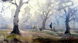 Dalibor Popovic Miksa, Morning Fog, Watercolour, 34x19cm