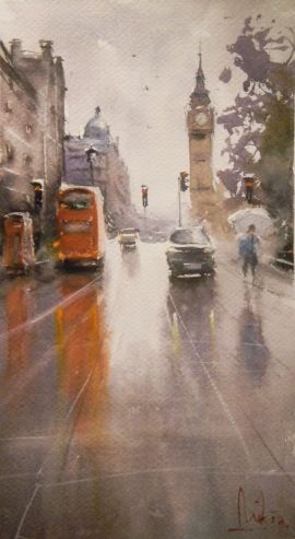 Dalibor Popovic Miksa, Big Ben, Watercolour, 35x20cm