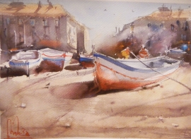 Dalibor Popovic Miksa, Boats on the Coast, Akvarel, 35x25cm, £230