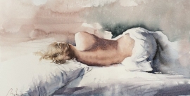 Dalibor Popovic Miksa, Sleeping Nude, Watercolour, 20x40cm