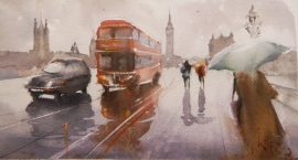 Dalibor Popovic Miksa, London in the Rain, Watercolour, 35x20cm