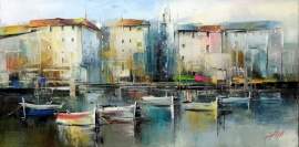 Deajan Slepcevic, Boats, Oil on canvas, 20x40cm