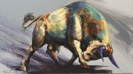 Dragan Petrovic Pavle, Bull Attack, Oil on canvas, 127x73cm, £1850