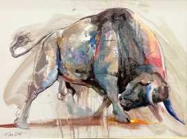Dragan Petrovic Pavle, Bull Attack, Oil on canvas, 80x60cm, £1350