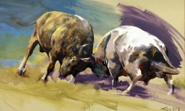 Dragan Petrovic Pavle, Bull Fight, Oil on canvas, 92x52cm, £1350