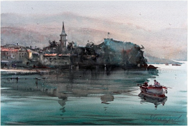 Dusan Djukaric, Budva - Montenegro Coast, Watercolour, 54x36cm