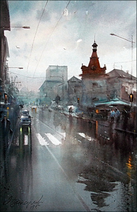 Dusan Djukaric, Rainy Day, Watercolour, 55x36cm