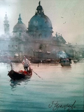 Dusan Djukaric, Venice Gondola, Watercolour, 33x24cm