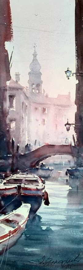 Dusan Djukaric, Venice, Watercolour, 54x17cm