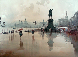 Dusan Djukaric, In Venice, Watercolour, 74x54cm