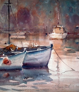 Dusan Djukaric, Boats in Norfolk, Watercolour, 30x35cm