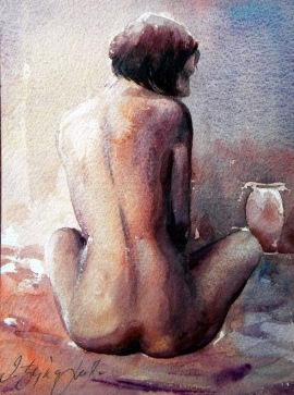 Dusan Djukaric, Nude, Watercolour, 30x20cm