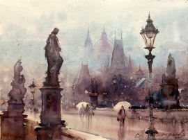 Dusan Djukaric, Prague, Watercolour, 30x40cm