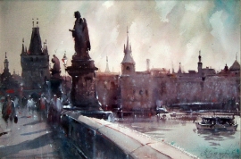 Dusan Djukaric, Prague, Watercolour, 40x55cm