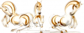 Dusan Rajsic, Horses, Mixed media, 20x55cm
