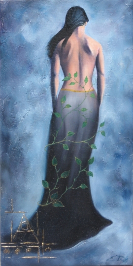 Ema Radovanovic, Figure in Blue, Oil on canvas, 20x45cm