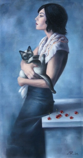 Ema Radovanovic, Siamese and She, Oil on canvas, 25x50cm