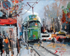 Ivan Stojanovic, Tram, Oil on Canvas, 20x30cm, £210