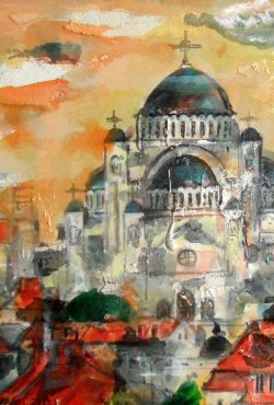 Ljiljana Radosavljevic, The Cathedral of Saint Sava, Oil on board, 25x25cm, £240