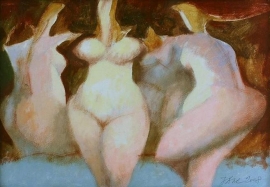 Ljubodrag Jankovic Jale, Three Nudes, Oil on board, 30x45cm