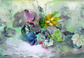 Marko Kusmuk, Flowers, Oil on canvas 30X60cm