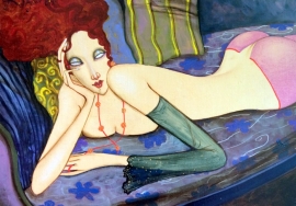 Milka Vujovic, On the Sofa, Oil on canvas, 25x35cm