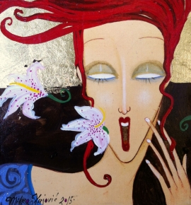Milka Vujovic, Singer, Oil on canvas, 13x12cm, £230