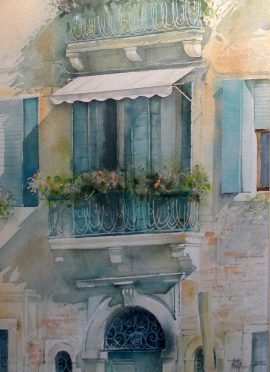 Predrag Pedja Milosevic, Venice Balcony, Watercolour, 40x30cm